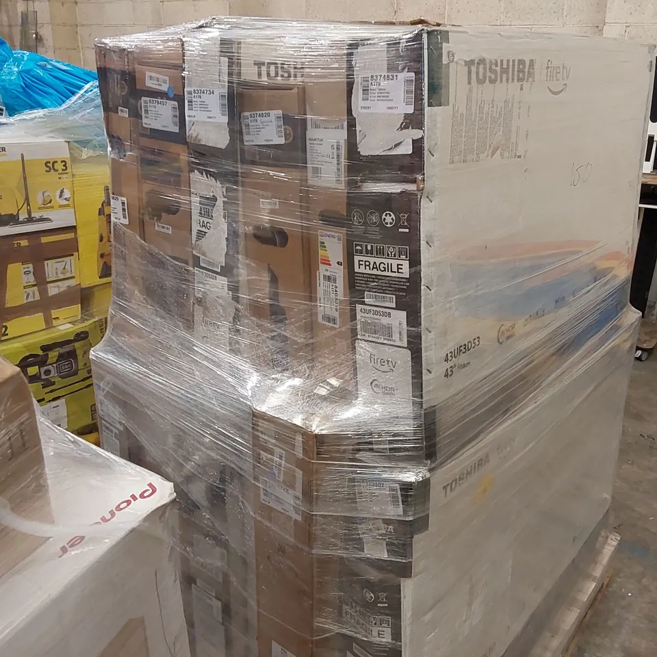 PALLET OF APPROXIMATELY 12 UNPROCESSED RAW RETURN TELEVISIONS TO INCLUDE;