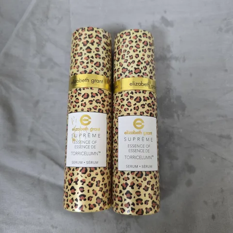 ELIZABETH GRANT SUPREME ESSENCE OF TORRICELUMN SERUM – TWO LEOPARD-PRINT BOTTLES