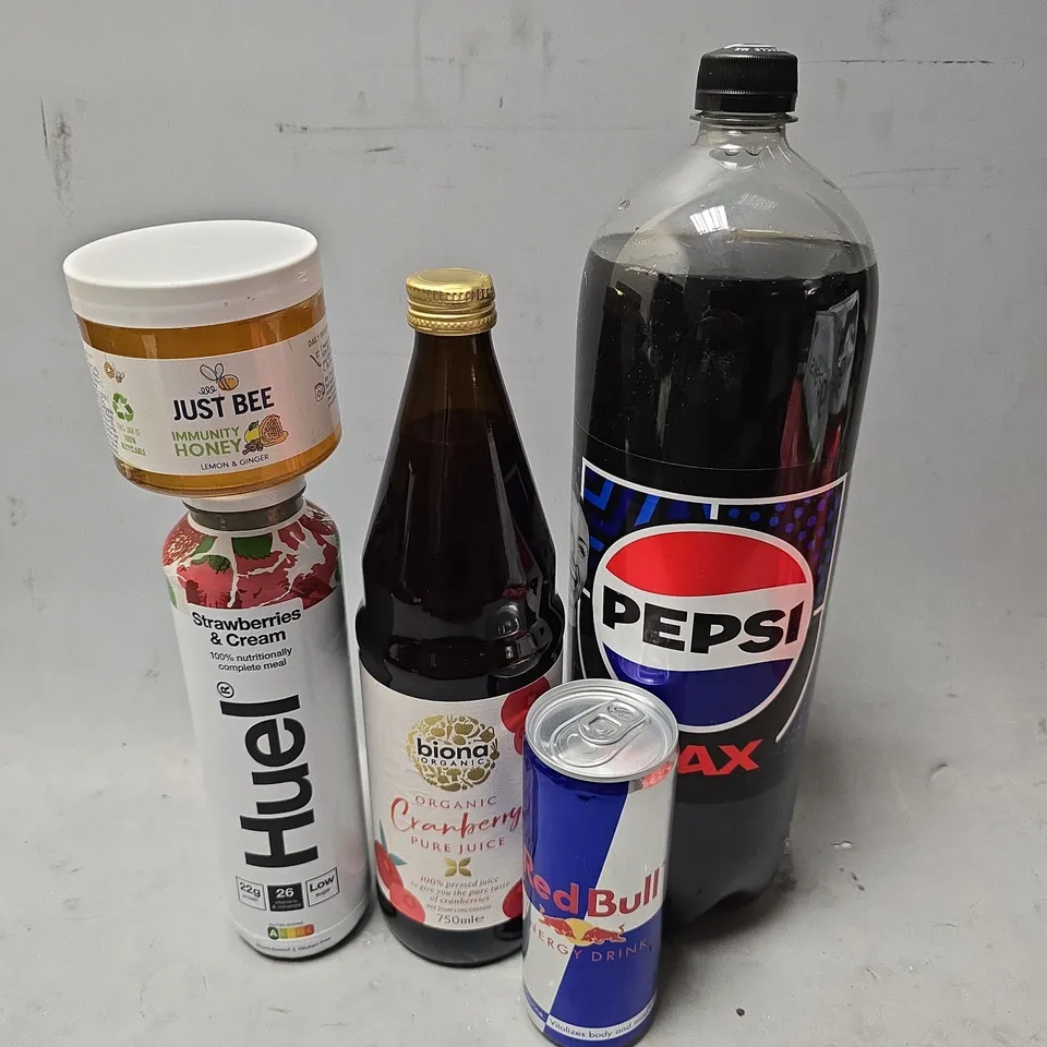 APPROXIMATELY 5 ASSORTED FOOD & DRINK ITEMS TO INCLUDE - PEPSI MAX , RED BULL ETC