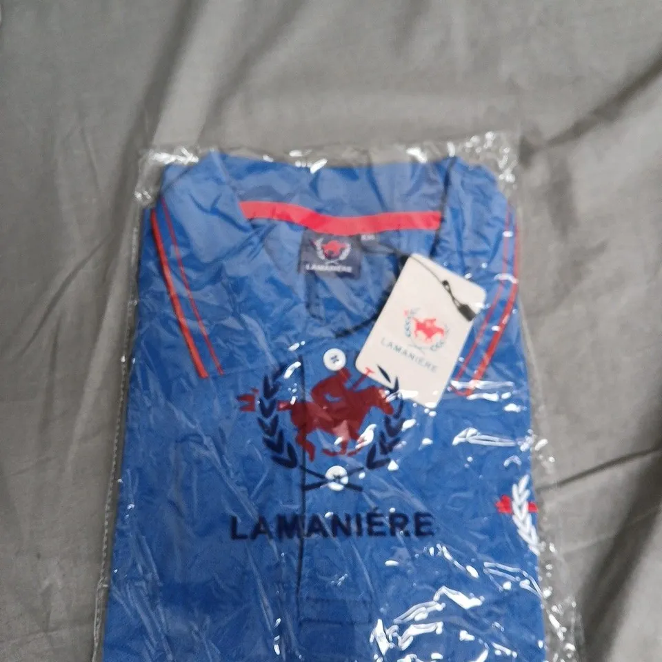 LAMANIÈRE POLO SHIRT – BLUE WITH CREST LOGO SIZE XXL