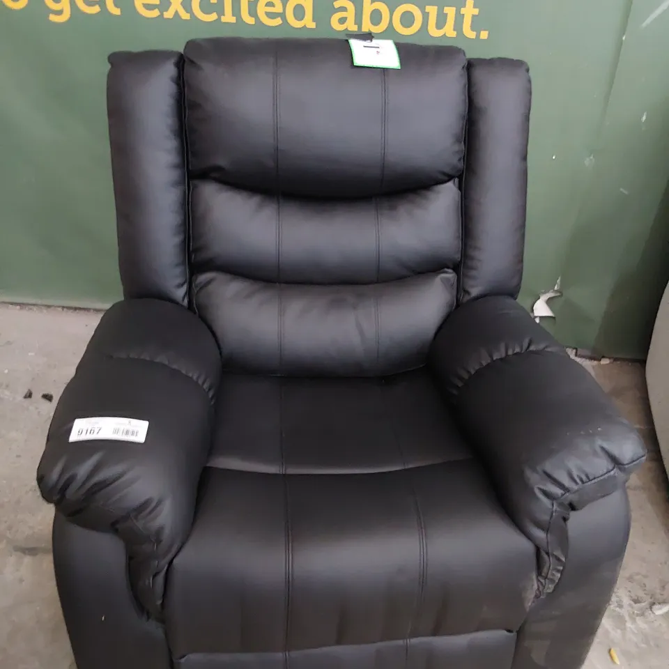 DESIGNER POWER RECLINING EASY CHAIR BLACK LEATHER 