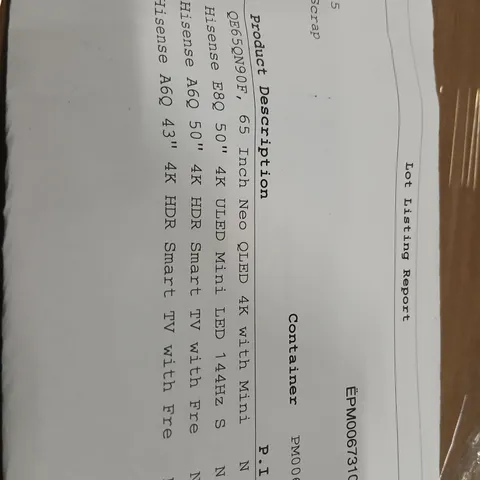 PALLET OF APPROXIMATELY FIVE DAMAGED TVS TO INCLUDE: