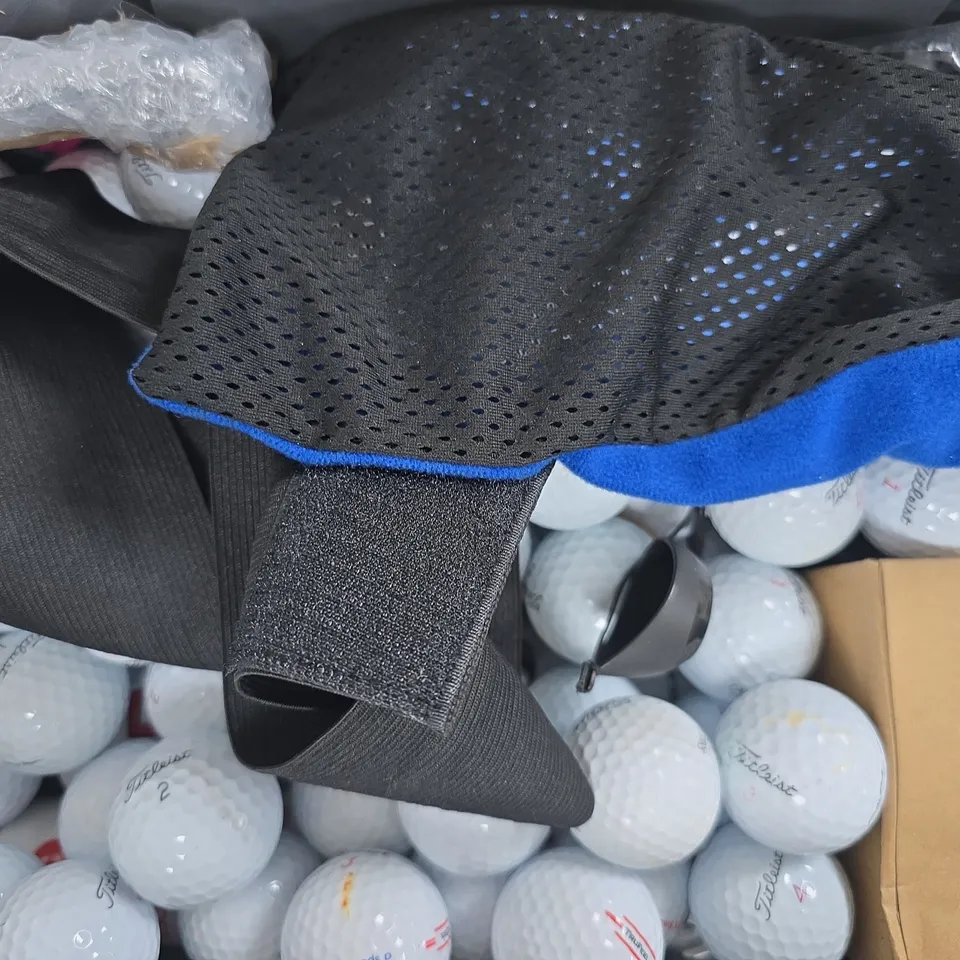 TOTE OF ASSORTED HOUSEHOLD ITEMS TO INCLUDE MEDELA CONTACT NIPPLE SHIELDS, GOLF BALLS, ETC