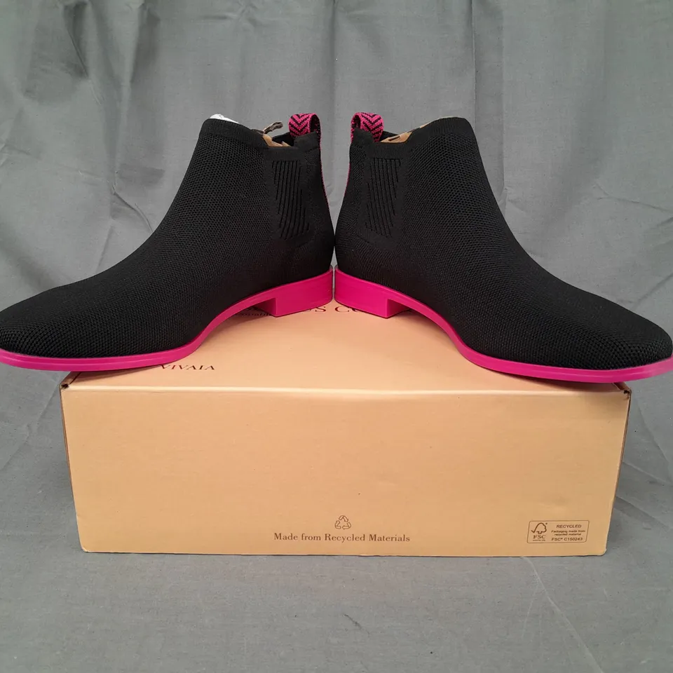 BOXED PAIR OF VIVAIA SLIP-ON SHOES IN BLACK/PINK EU SIZE 40