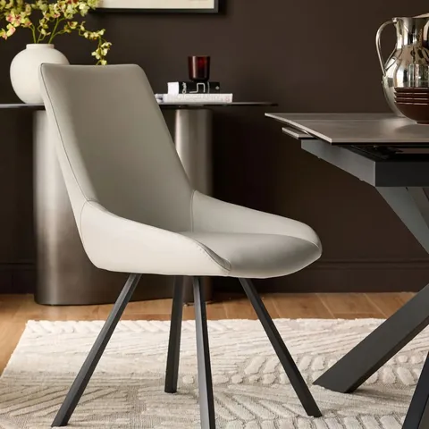 BOXED SET OF 2 DANETTI THEO LIGHT GREY FAUX LEATHER DINING CHAIR WITH BLACK LEGS