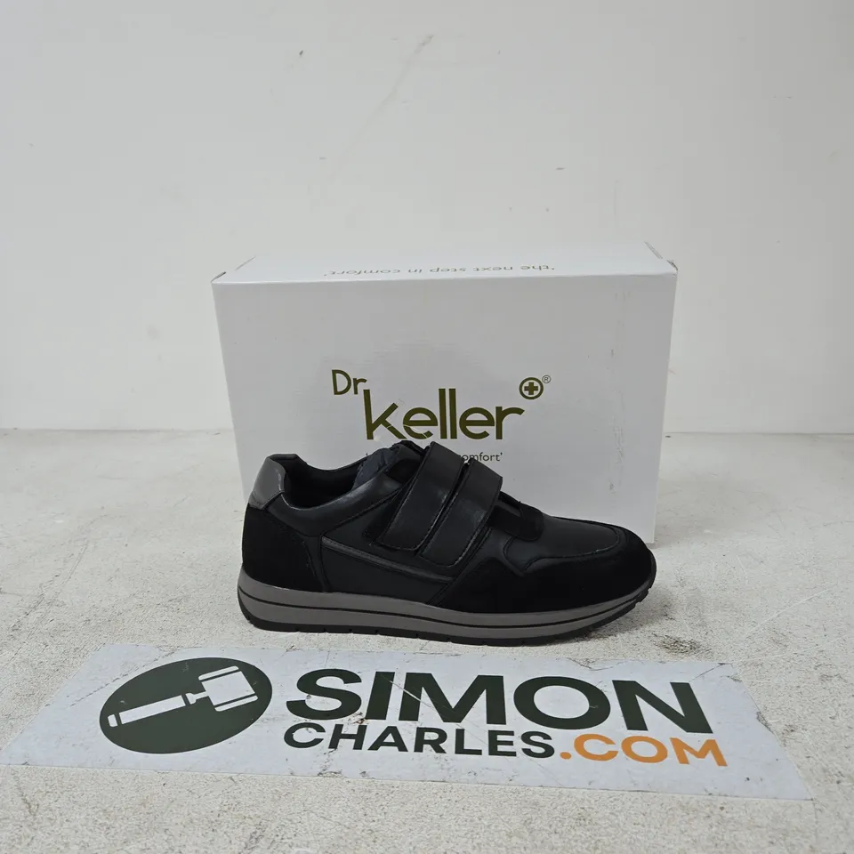 DR KELLER BLACK VELCRO STRAP SNEAKERS – GENUINE LEATHER UPPER, IN BOX size 8