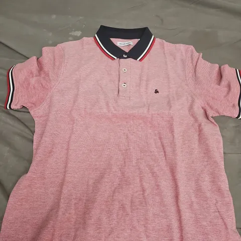 JACK & JONES POLO SHIRT – PINK HEATHER WITH NAVY COLLAR, UK SIZE L