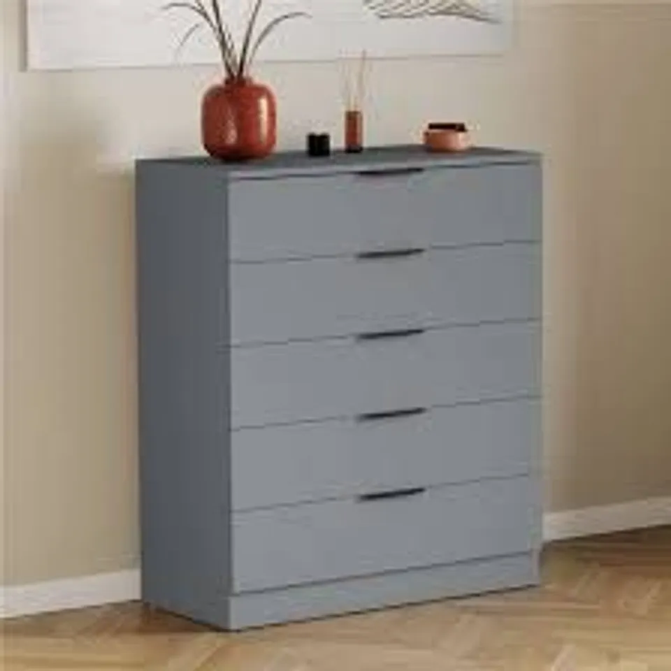 BOXED TREGA 5 DRAWER CHEST - GREY (1 BOX)