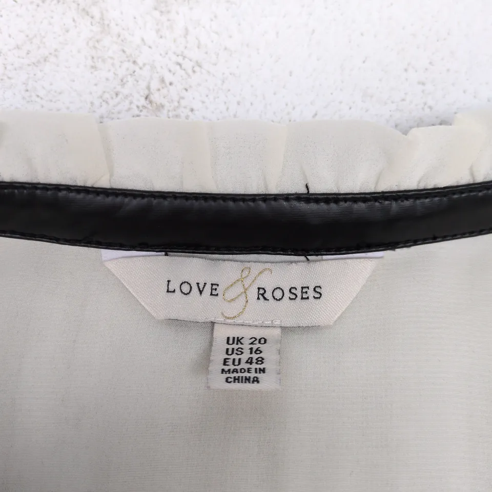 LOVE ROSES WOMEN'S CREAM PLEATED BLOUSE WITH BLACK TRIM – UK 20