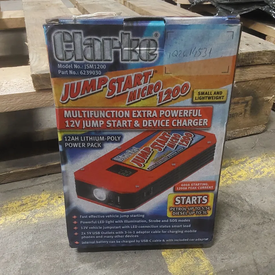 BOXED CLARKE JSM1200 1200A JUMPSTART - MULTI-PURPOSE WITH LITHIUM POLYMER BATTERY