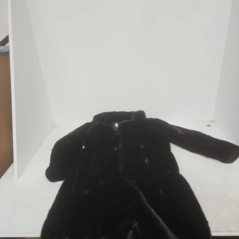 BOOHOO UK 10 BLACK PREMIUM FAUX FUR COAT