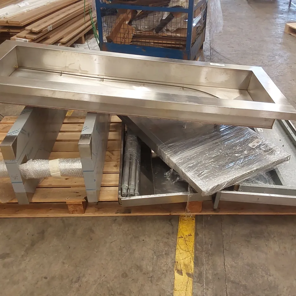 PALLET CONTAINING A LARGE ASSORTMENT OF STAINLESS STEEL COMMERCIAL KITCHEN PARTS