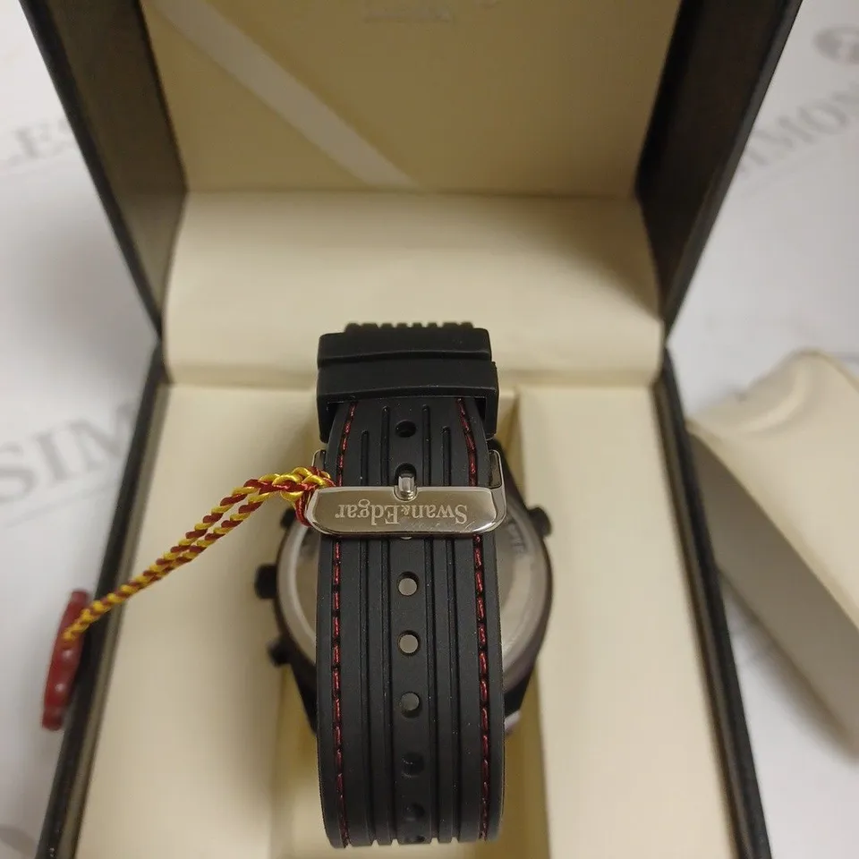 BOXED SWAN & EDGAR LTD ED ROTATING SPEEDSTAR WATCH BLACK SILICONE STRAP WITH SWAN & EDGAR PEN