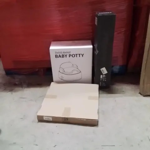 PALLET OF ASSORTED HOUSEHOLD GOODS AND PRODUCTS TO INCLUDE;BABY POTTY,COMPUTER DESK MAT,CLOCK