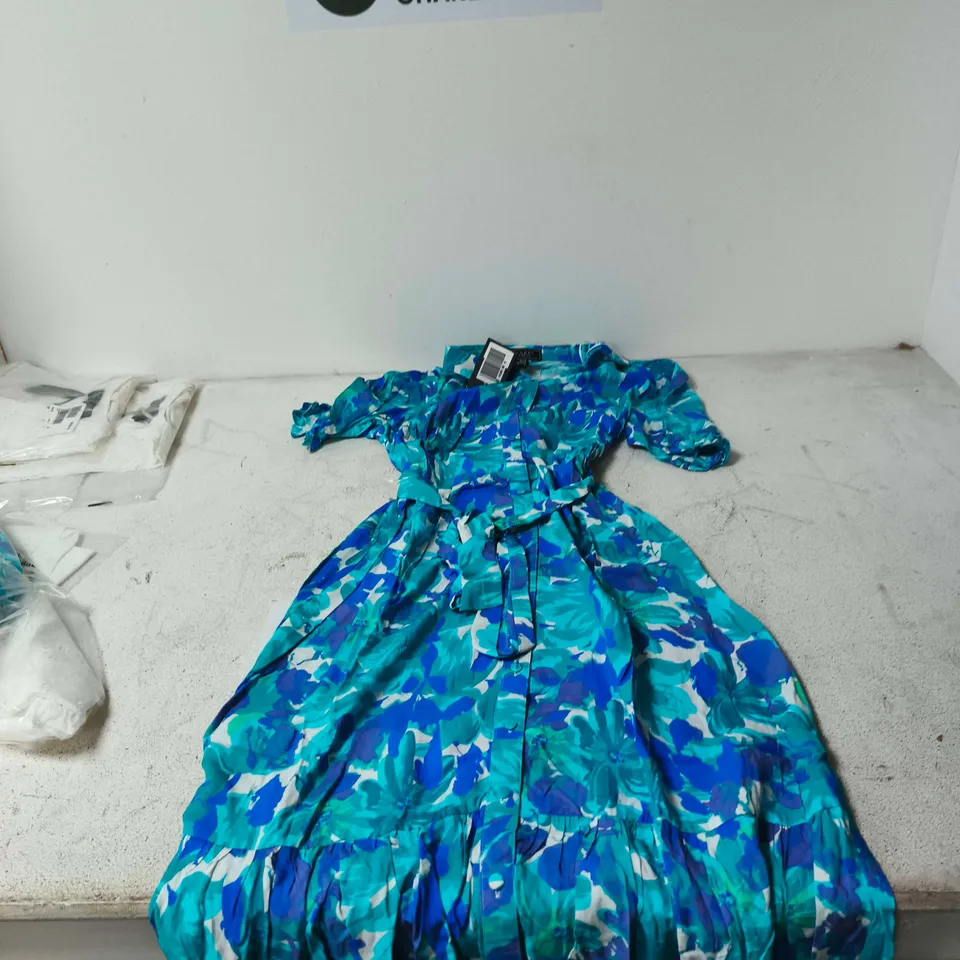 IZABEL LONDON WOMEN'S FLORAL DRESS – UK 10 (EU 38), TURQUOISE/BLUE
