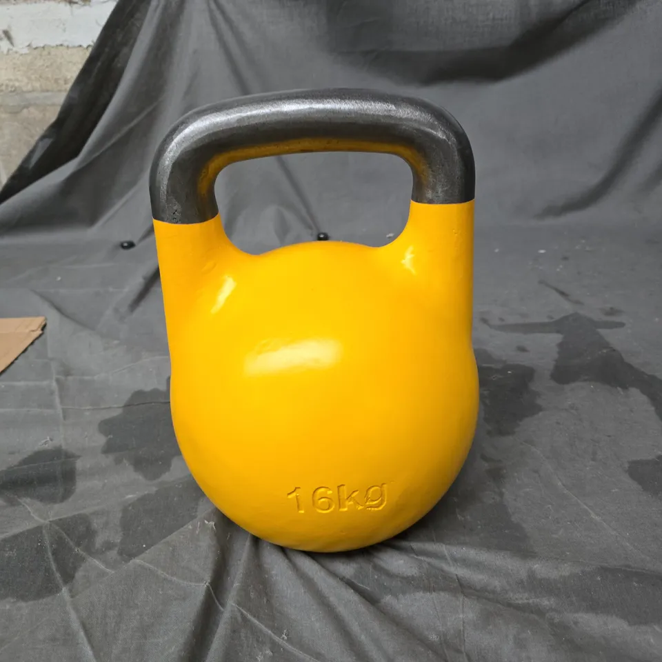 KETTLEBELL – 16 KG, BRIGHT YELLOW WITH BLACK HANDLE 