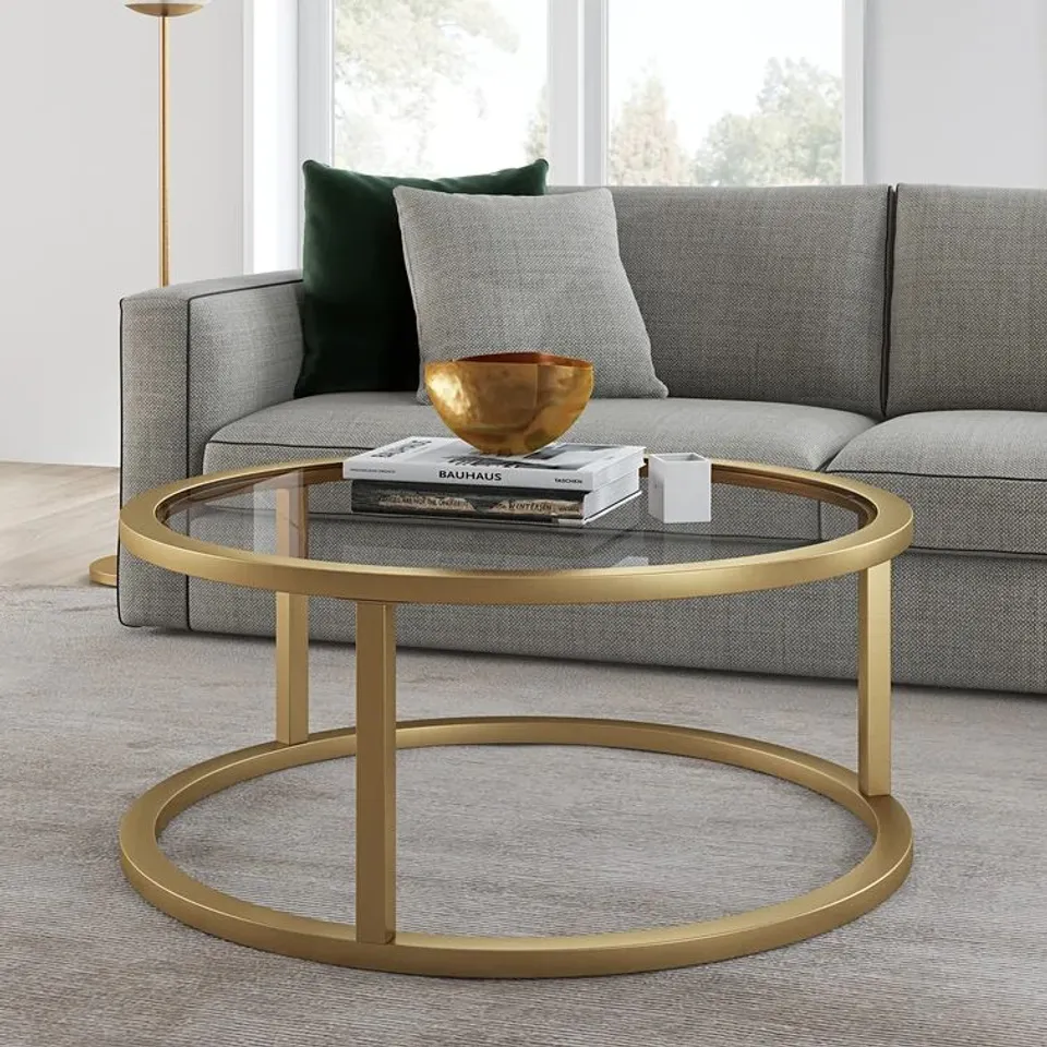 BOXED ROUND COFFEE TABLE BRASS FINISH (1 BOX)