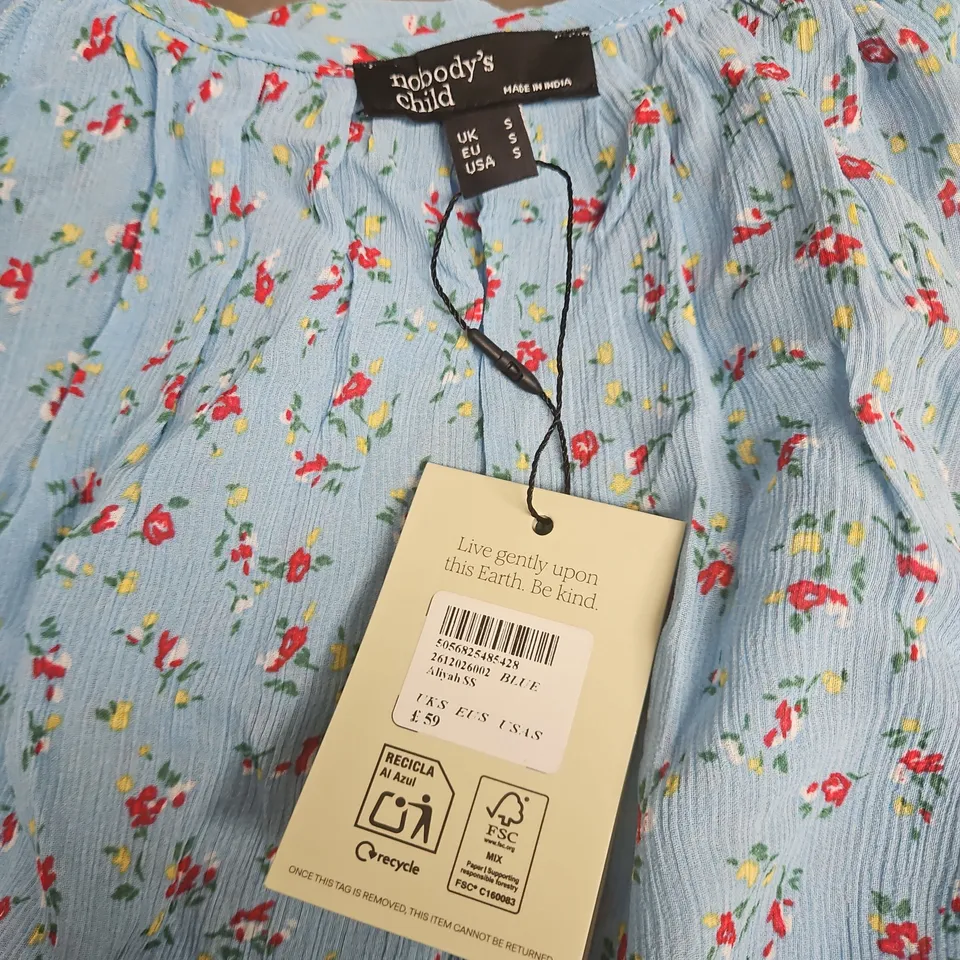 NOBODY'S CHILD BLUE FLORAL DRESS, UK SIZE S (KIDS)
