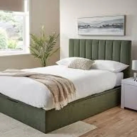 BOXED NOVA FABRIC KING LIFT UP BED - WINTER MOSS (4 BOXES)