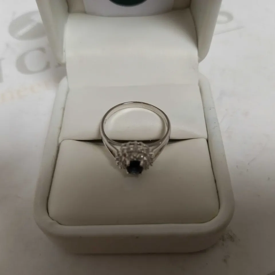 DESIGNER 9CT WHITE GOLD GARNET AND DIAMONDS HALO RING
