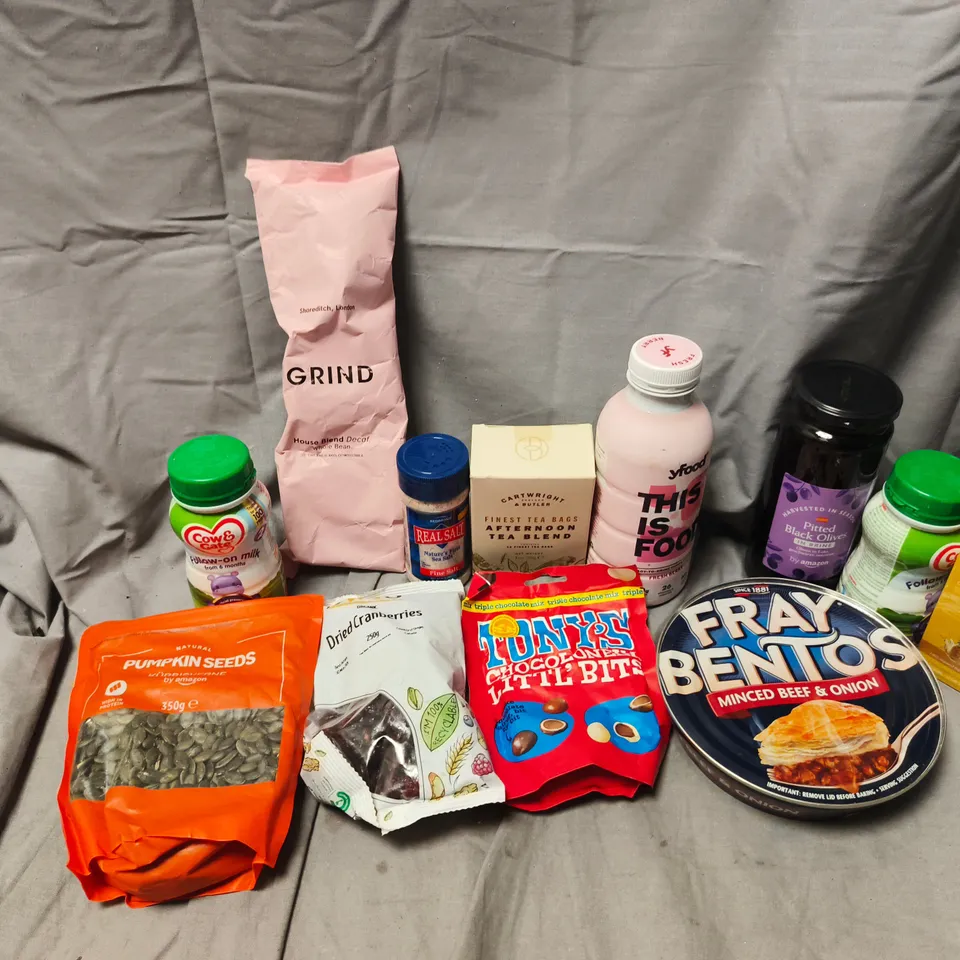 APPROXIMATELY 15 ASSORTED FOOD & DRINK ITEMS TO INCLUDE FRAY BENTOS PIE, GRIND COFFEE BLEND, YFOOD DRINK, ETC - COLLECTION ONLY