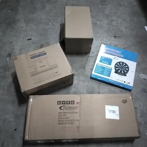 PALLET OF HOUSEHOLD ITEMS TO INCLUDE SCOOTER, CARPET CLEANER, ELECTRONIC DARTS BOARD,RESIN SCULPTURE AND OTHER ASSORTED ITEMS...