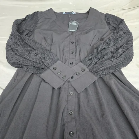 DISTURBIA COVENANT LACE SLEEVE BUTTON UP MINI DRESS - SIZE 16