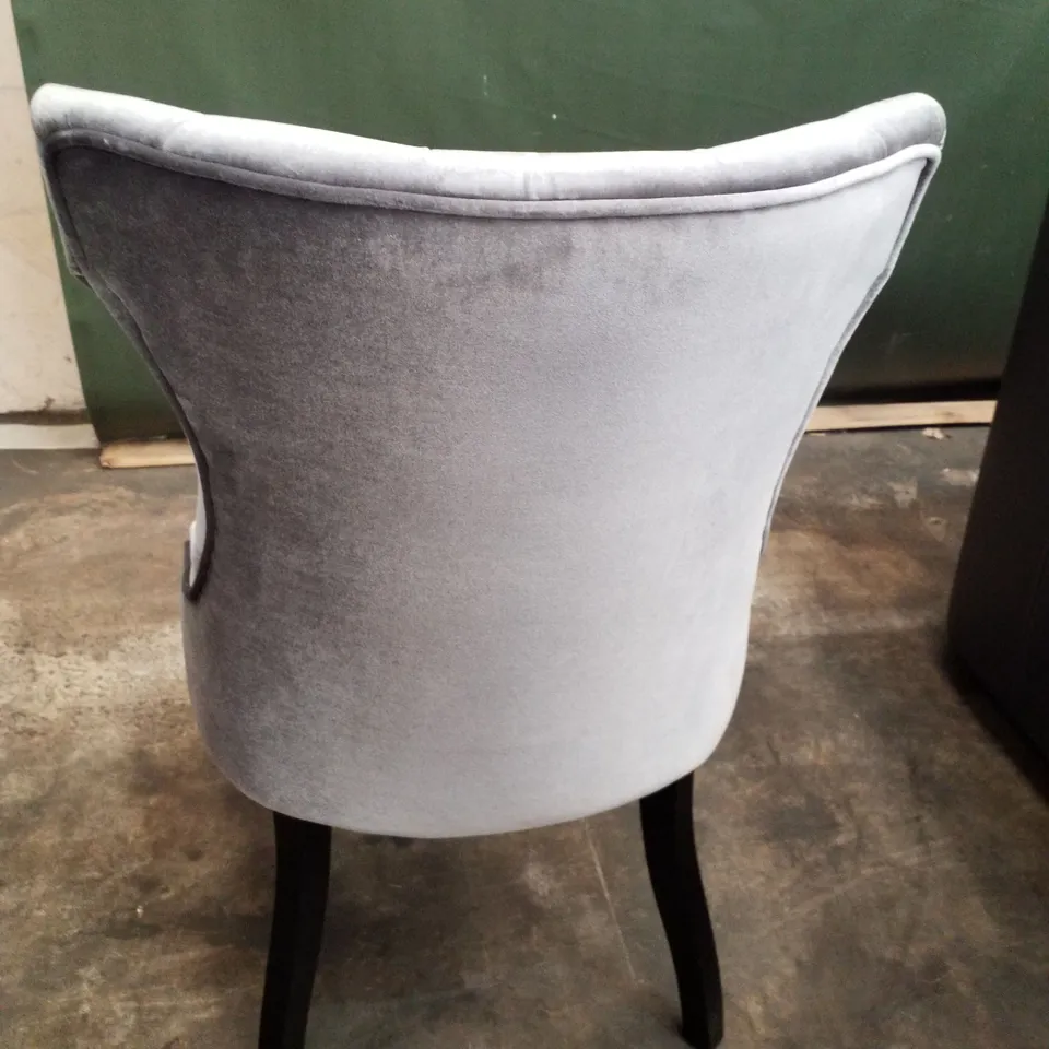 SILVER FABRIC BUTTON BACK DINING CHAIR