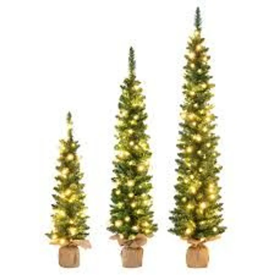 BOXED SET OF 3 PRE-LIT ARTIFICIAL CHRISTMAS TREES WITH 415 GREEN BRANCH TIPS AND 230 WARM WHITE LED LIGHTS