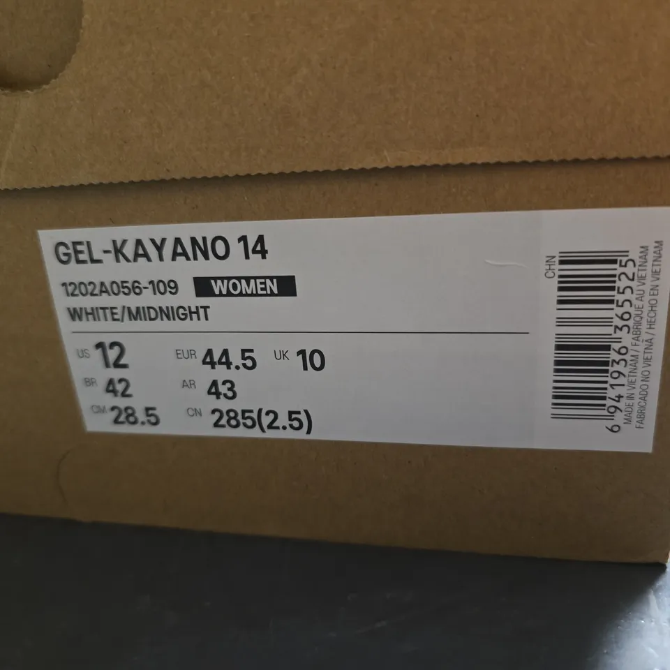 ASICS GEL-KAYANO 14 WOMEN'S RUNNING SHOES - WHITE/MIDNIGHT, UK 10