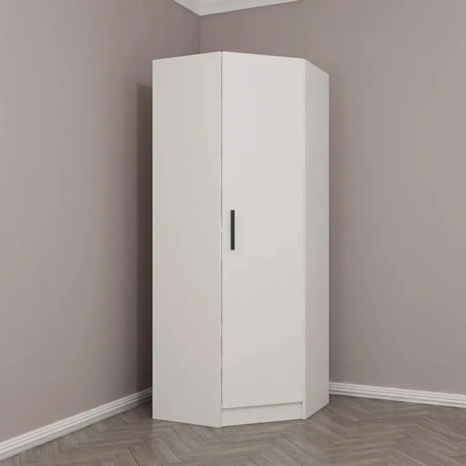 BOXED BRAWLEY 1 DOOR CORNER WARDROBE - WHITE 
