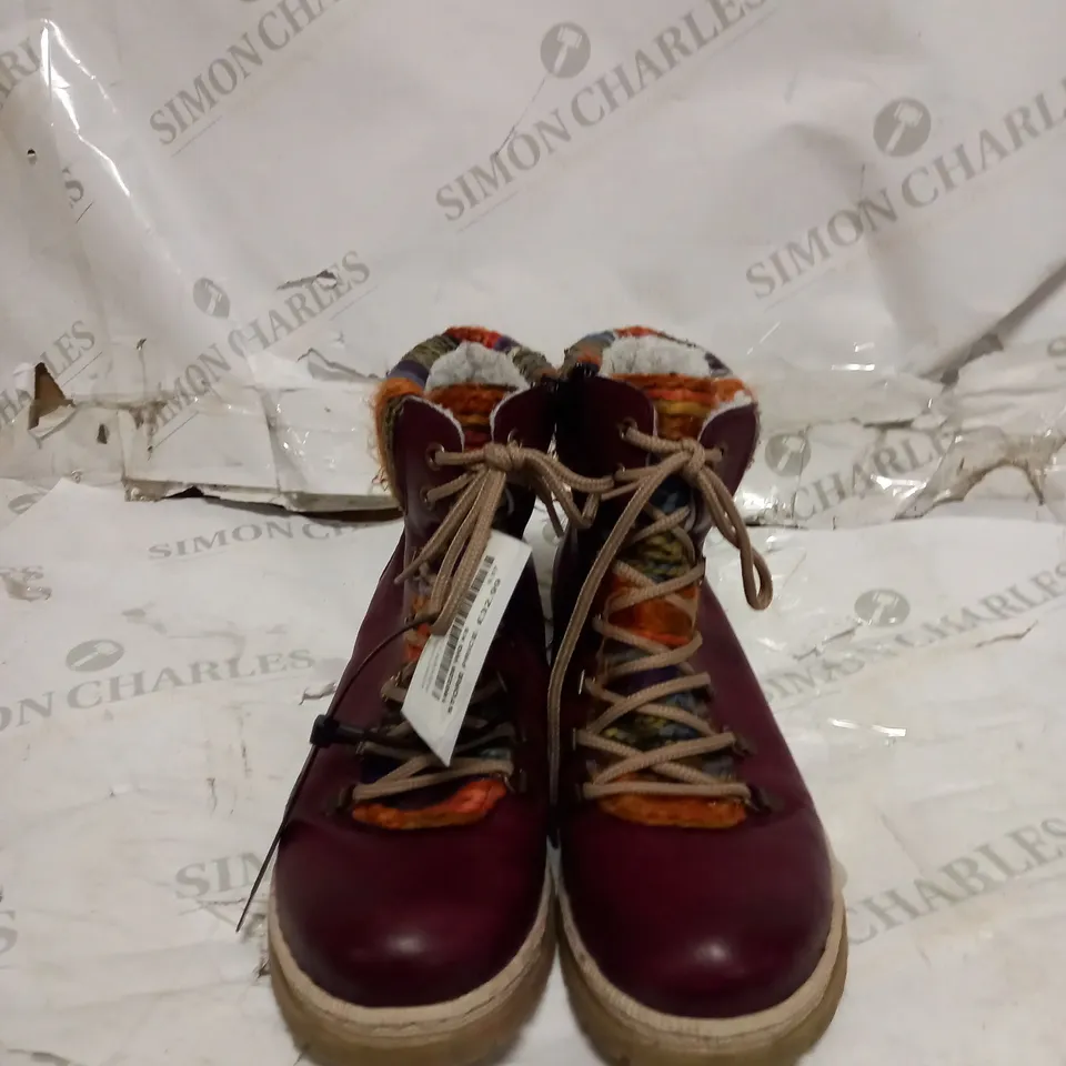 RIEKER LACE UP CUFF BOOTS WINE - UK SIZE 5