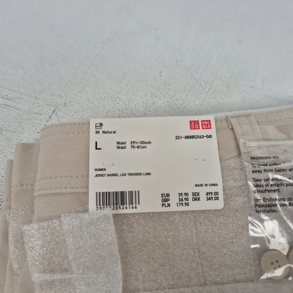 UNIQLO WOMEN'S JERSEY BARREL LEG TROUSERS LONG – SIZE L, NATURAL
