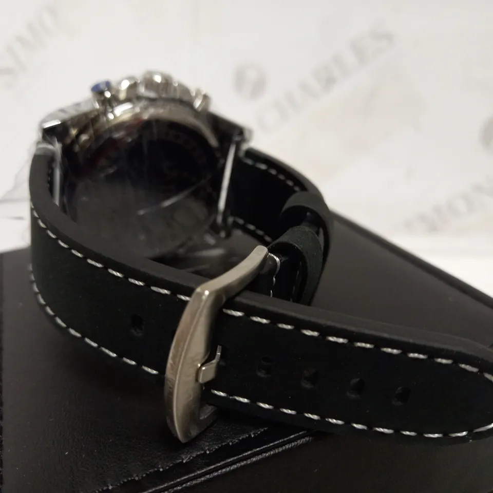 LATOR CALIBRE BLUE & BLACK CHRONO LEATHER STRAP WATCH RRP £530