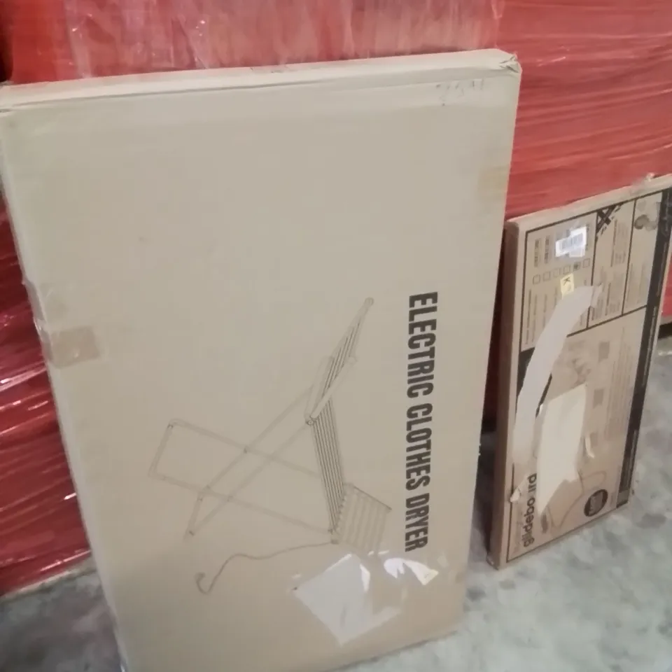 PALLET OF ASSORTED HOUSEHOLD GOODS AND PRODUCTS TO INCLUDE;GLIDEBOARD,ELECTRIC CLOTHES DRYER 