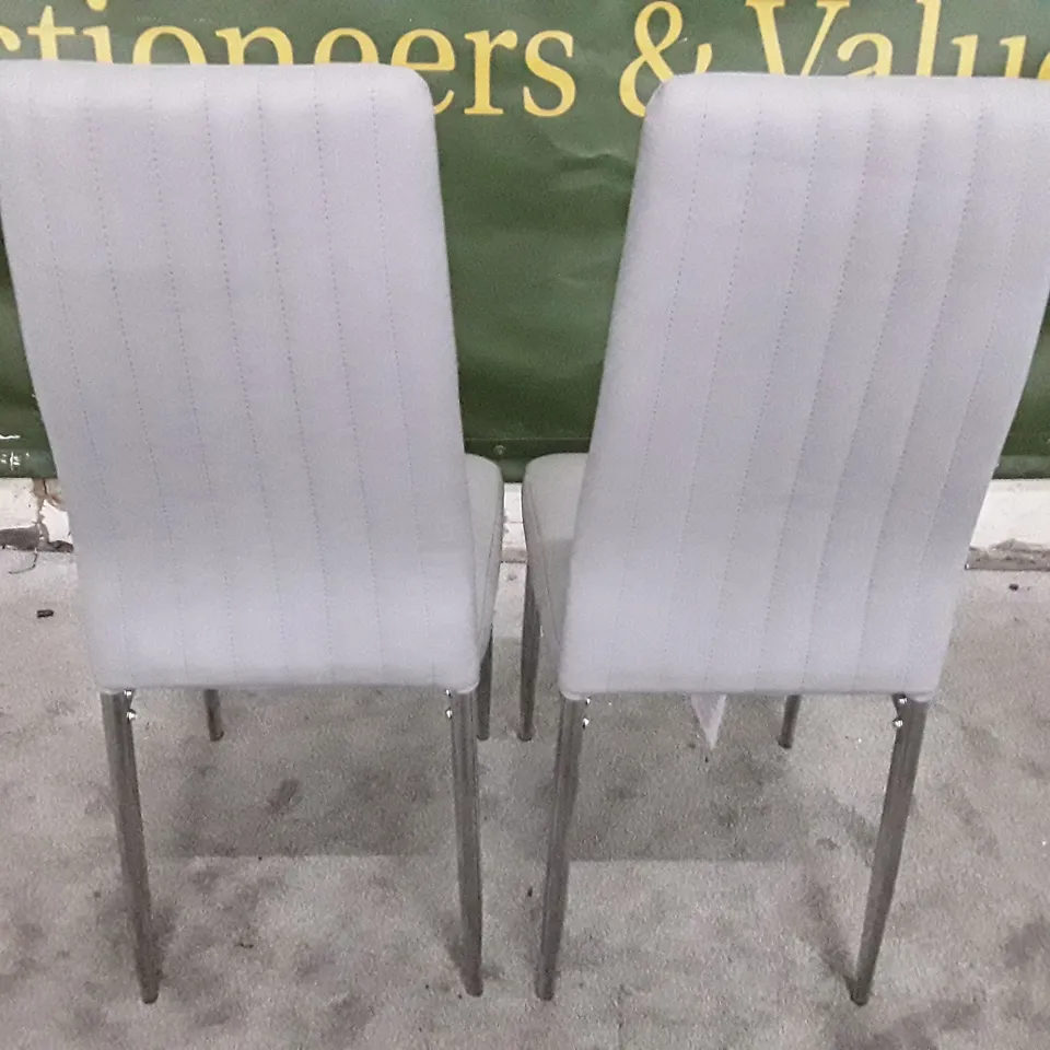 SET OF 2 LEON LIGHT GREY FAUX LEATHER DINING CHAIRS WITH CHROME LEGS 