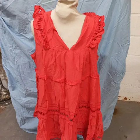 OLIVER BONAS CORAL COTTON CUTWORK MINI DRESS – ORANGE, UK SIZE 12