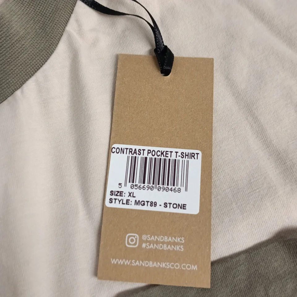 SANDBANKS CONTRAST POCKET T-SHIRT – STONE – XL