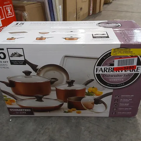 BOXED 15-PIECE NON-STICK HARD ANODISED COOKWARE SET
