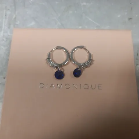 BOXED DIAMONIQUE 2.5CT TW FLOATING SIMULATED BLUE SAPPHIRE EARRINGS STERLING SILVER