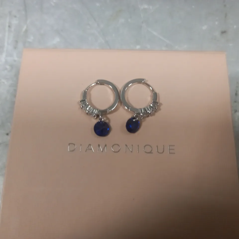 BOXED DIAMONIQUE 2.5CT TW FLOATING SIMULATED BLUE SAPPHIRE EARRINGS STERLING SILVER