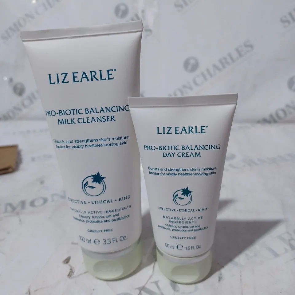 BOXED LIZ EARLE PRO-BIOTIC BALANCING MILK CLEANSER 100M - LIZ EARLE PRO BIOTIC BALANCING DAY CREAM MOISTURISERL     