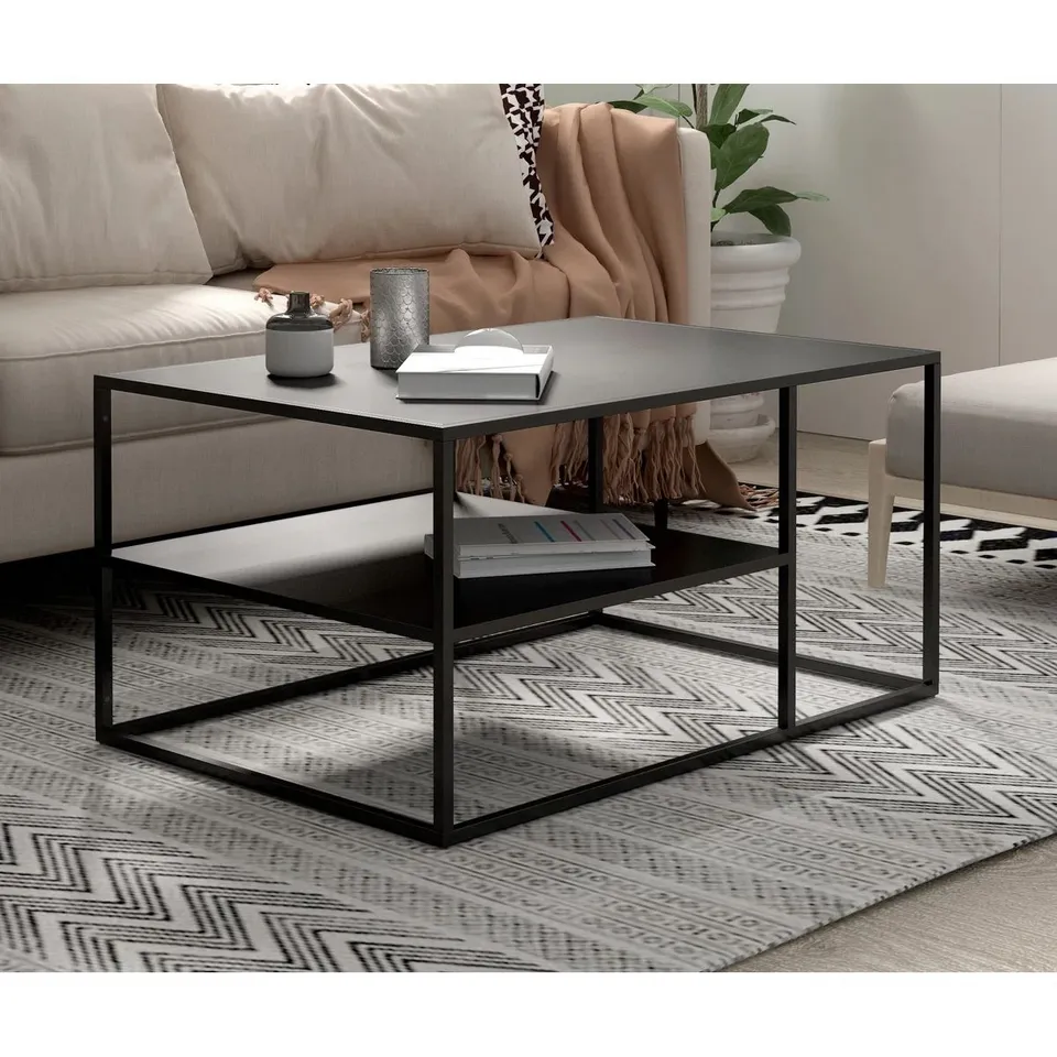 BOXED ELENNA FRAME COFFEE TABLE WITH STORAGE - BLACK