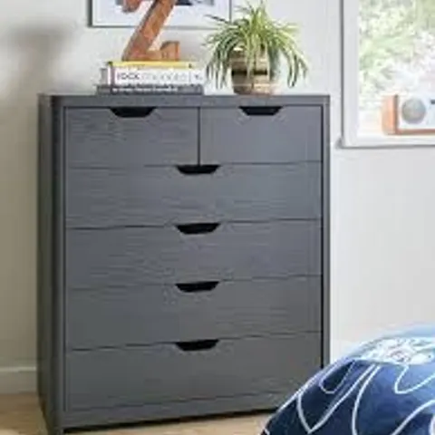 BOXED ASPEN 4 + 2 DRAWER CHEST - DARK GREY OAK EFFECT (1 BOX)