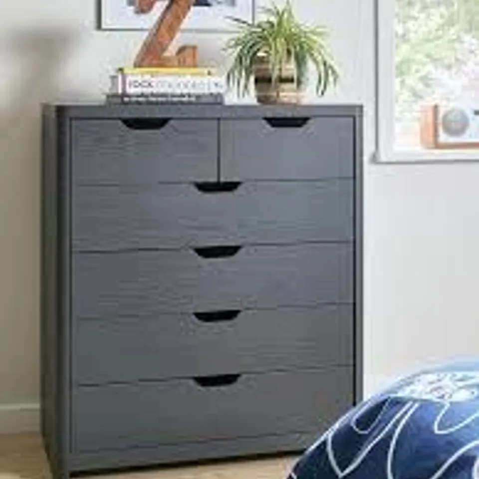 BOXED ASPEN 4 + 2 DRAWER CHEST - DARK GREY OAK EFFECT (1 BOX)