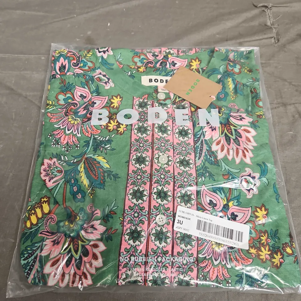 BAGGED BODEN ALICIA LINEN TOP - SIZE 16