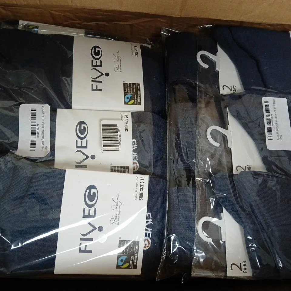 BOX OF APPROXIMATELY 20 PACKS OF FIVE G SOCKS IN NAVY - SIZES VARY - COLLECTION ONLY