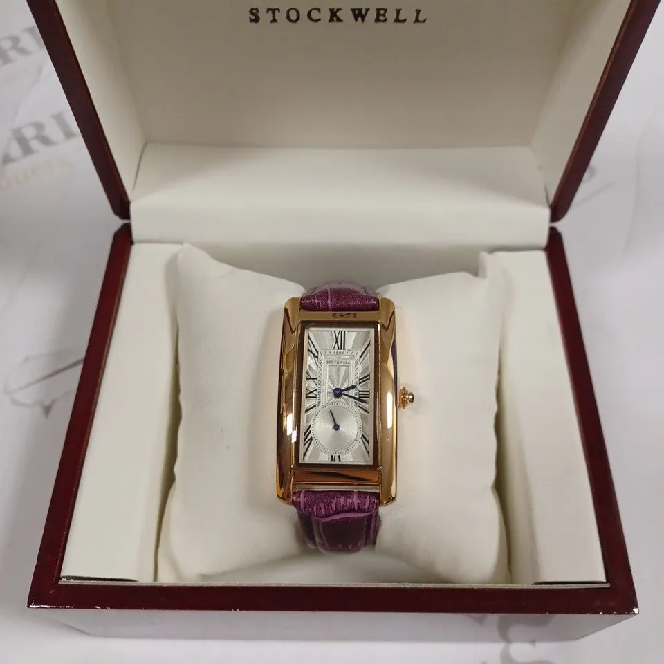 STOCKWELL DOUBLE DIAL PURPLE LEATHER STRAP WRISTWATCH