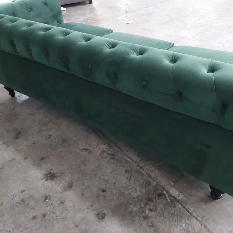 DESIGNER THREE SEATER CHESTERFIELD SOFA PLUSH GREEN FABRIC 
