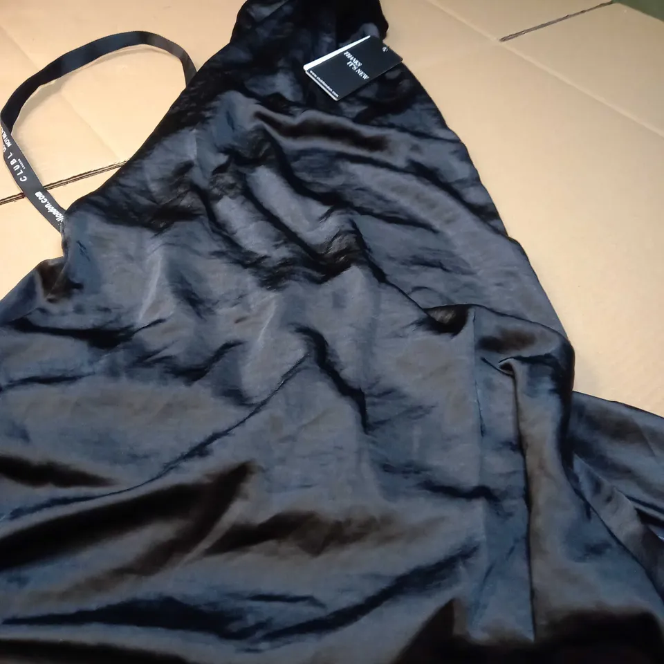 CLUB L BALCK SATIN CROSS OVER HALTERNECK MAXI DRESS - SIZE 4